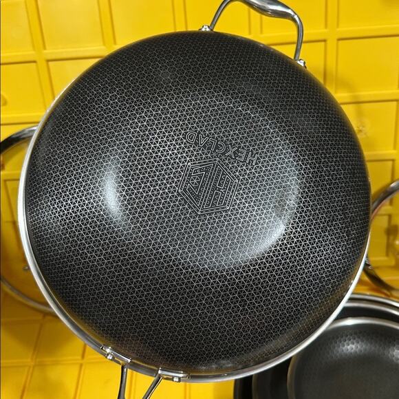 HEXCLAD 7 Piece Nonstick Stainless Steel Frying Pan Set 8 10 12" Lids Wok M $600 - Picture 4 of 10